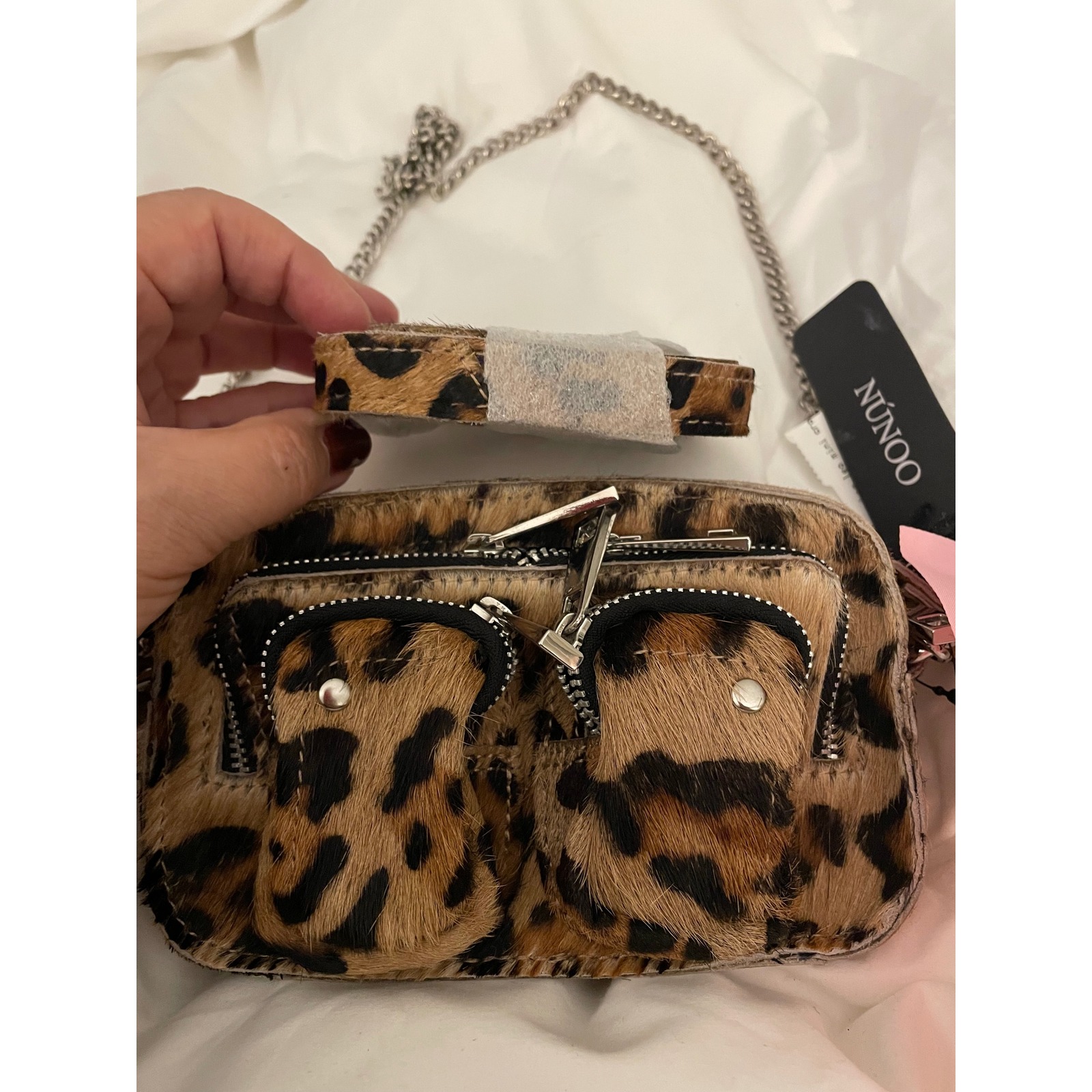 Nunoo Leopard Print Calf Hair Crossbody Bag Silver Tone Hardware Nwt — image 5 of 8